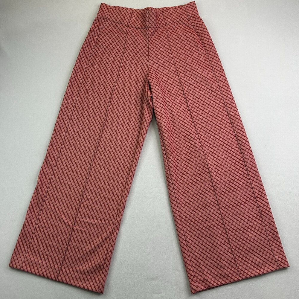 Jones & Co New York Wide Leg Crop Pants XS Pink Geometric Retro Knit Trousers
